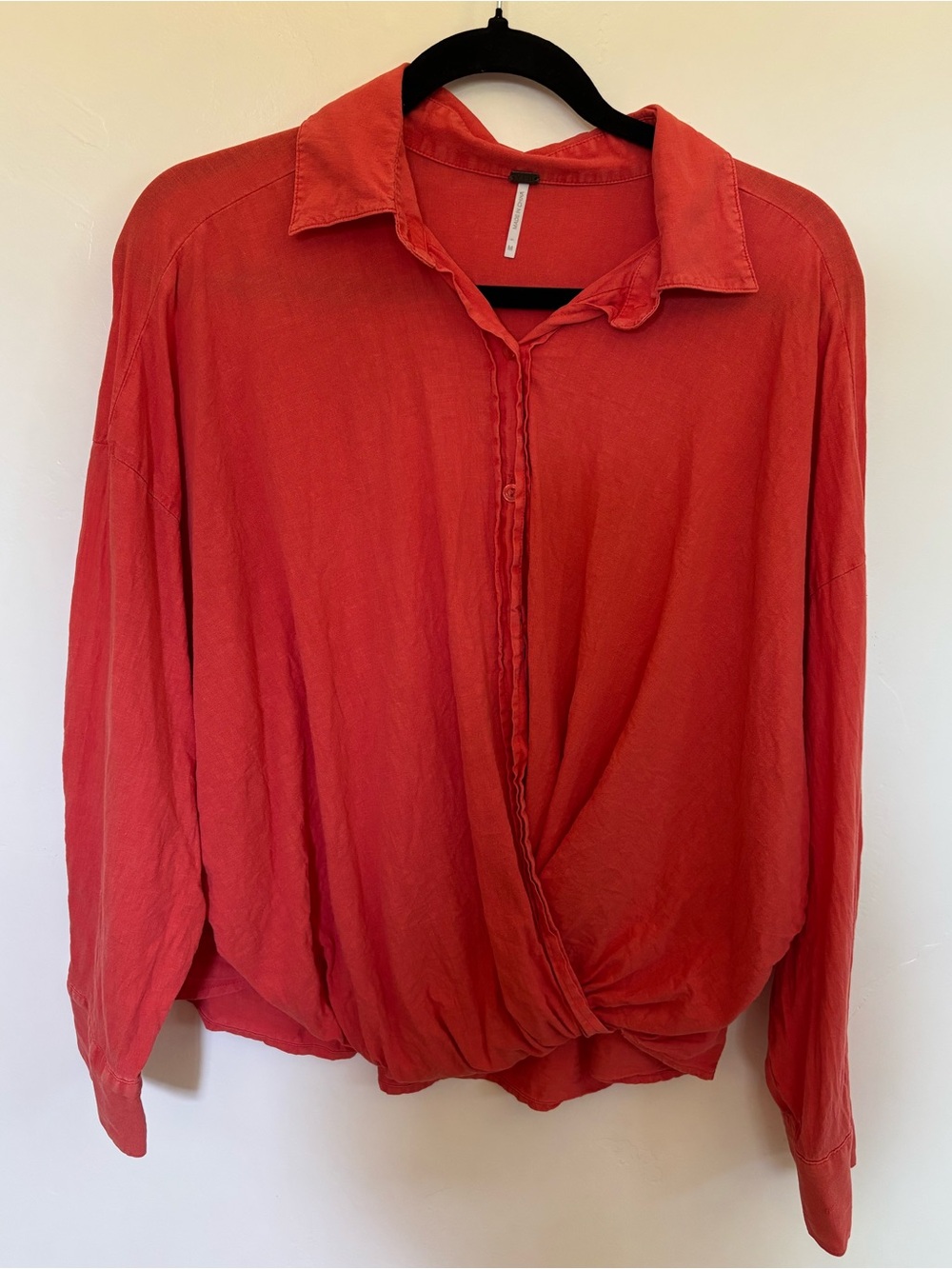 Young Fabulous & Broke YFB Linen Blend Draped Button Down Top Coral Red M